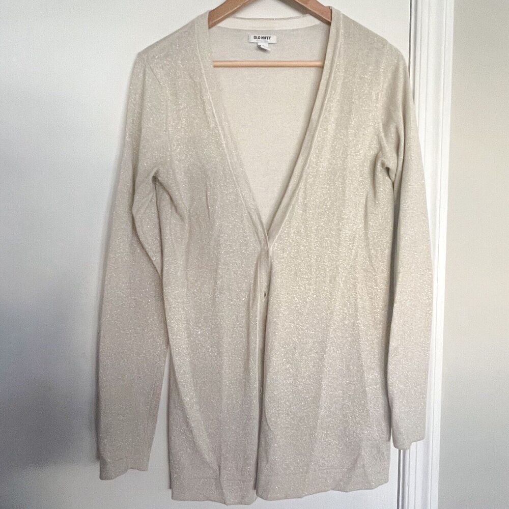 Old Navy Long Sleeved Boyfriend Cardigan Cream With Gold Flecks. Sz M Tall